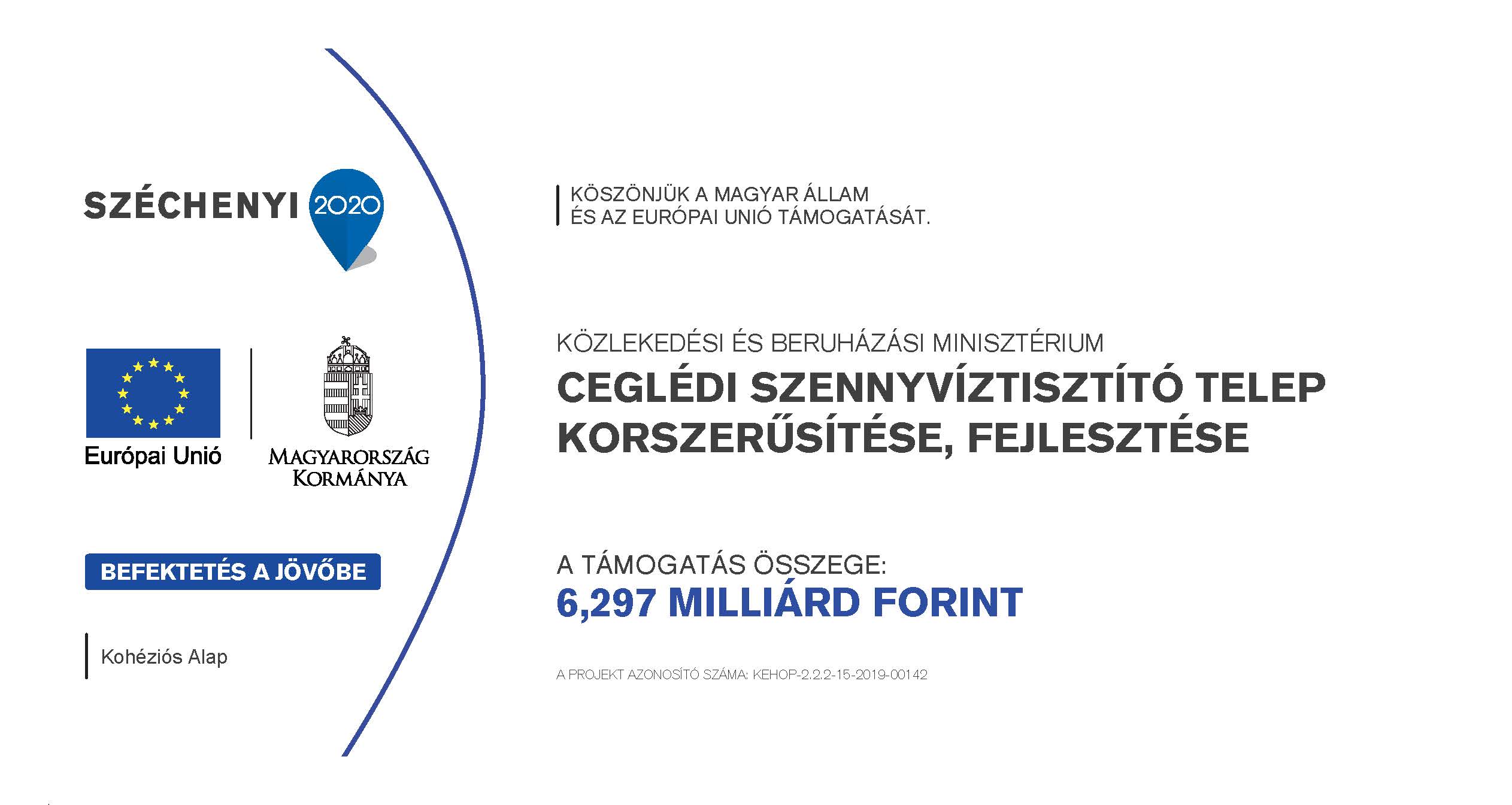 Ceglédi szennyvíztisztító telep korszerűsítése, fejlesztése projekt tábla